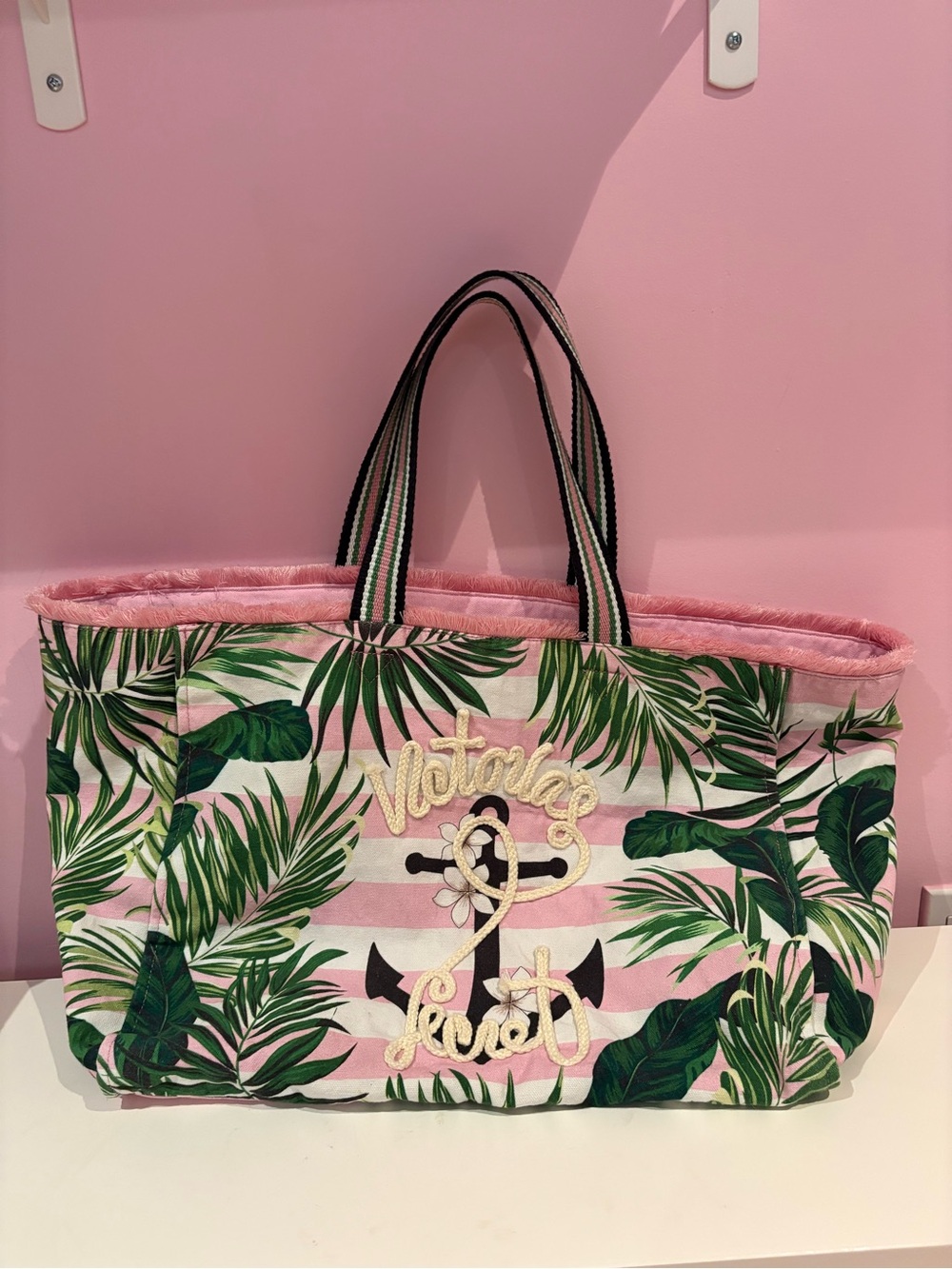 Victorias Secret Pink Miami Stripe Beach Tote Bag 💓